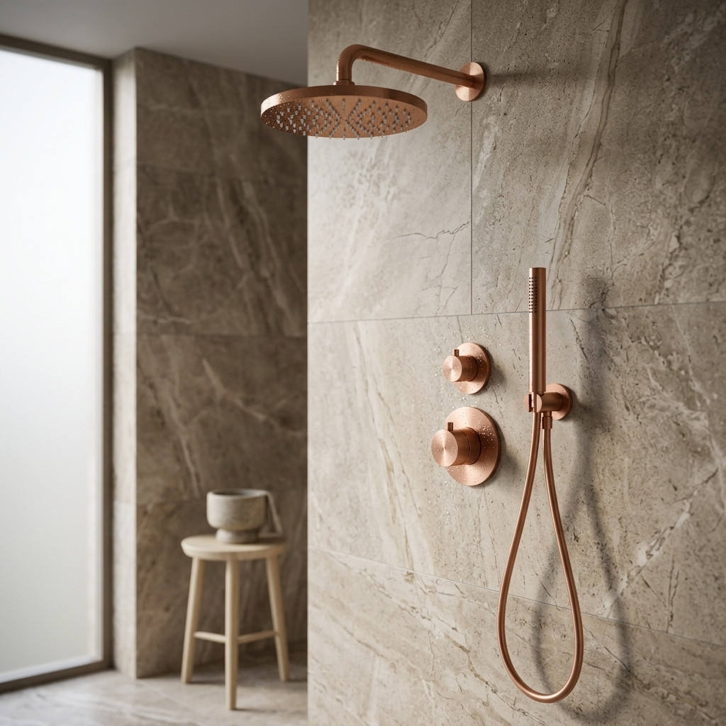 Aquanello Eterna Concealed Thermostatic Shower Set PVD Copper 25 cm Rain Shower and Hand Shower ET-S-SET3-2-62